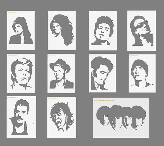 Mylar Stencil Elvis Bowie Jagger Beatles Bono U2