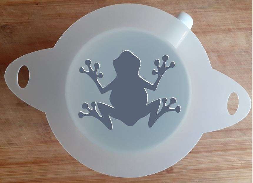 110mm Mylar Stencil featuring a frog silhouette with outstretched legs and toes, made from translucent white plastic