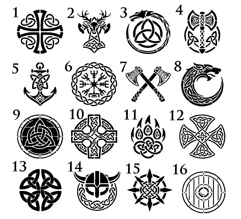 Viking and Celtic Mylar Stencils, 16 Designs, Reusable 190 Micron