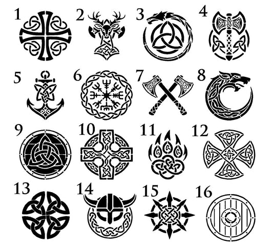 Viking and Celtic Mylar Stencils, 16 Designs, Reusable 190 Micron