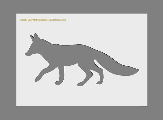 Animal 'FOX' Mylar Stencil featuring a grey fox silhouette with pointed ears, long body and bushy tail