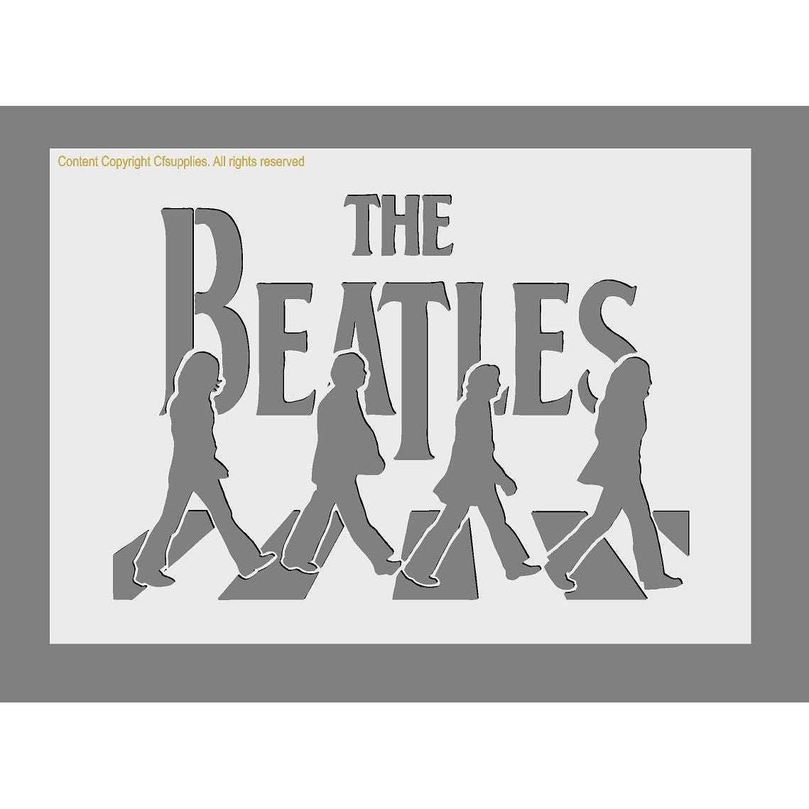 Beatles Logo Mylar Stencil 'Abbey Road Zebra Crossing' (2), grey polyester stencil with Beatles lettering and four figures