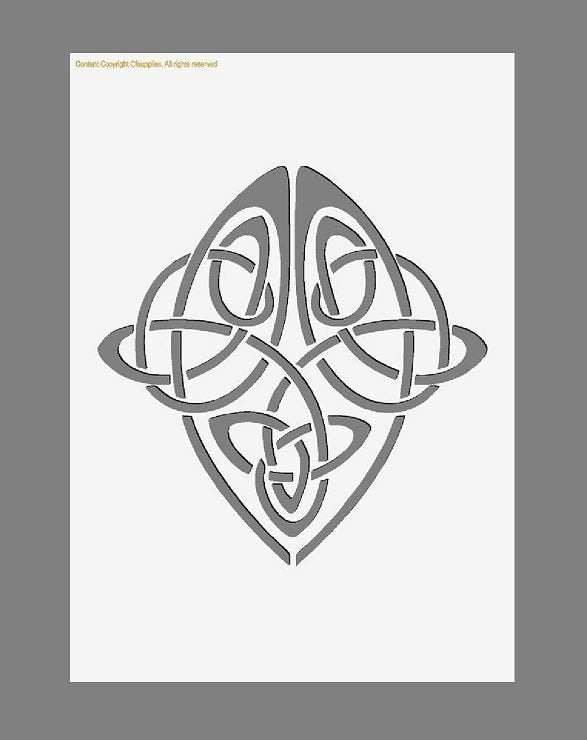 Celtic Trinity Mylar Stencil featuring a grey interlaced Celtic knot design on a reusable sheet