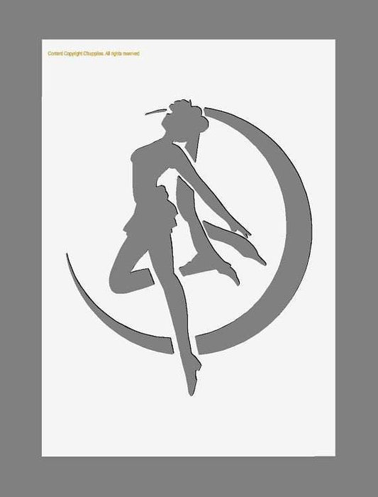 Fairy Stencil featuring a graceful winged fairy silhouette with flowing pose inside a circular crescent design