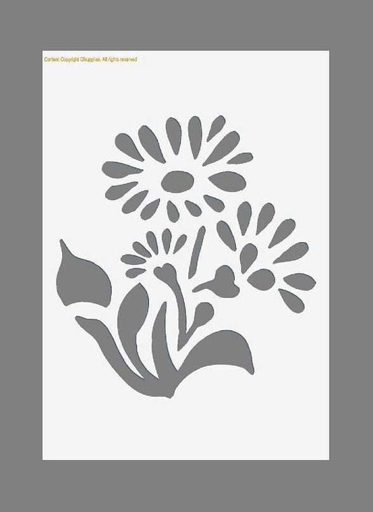 Floral Stencils (#F12) featuring a reusable Mylar sheet with grey flower and leaf cutout designs