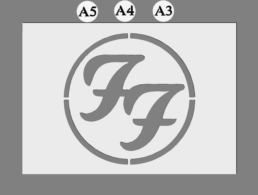 Foo Fighters Logo Mylar Stencil ' in grey polyester with circular double-F logo cutout, available in A5, A4 and A3