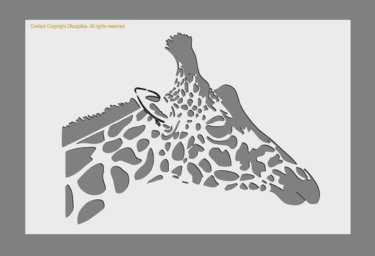 Giraffe Mylar Stencil featuring two overlapping giraffe heads with distinctive patchwork markings in a reusable design