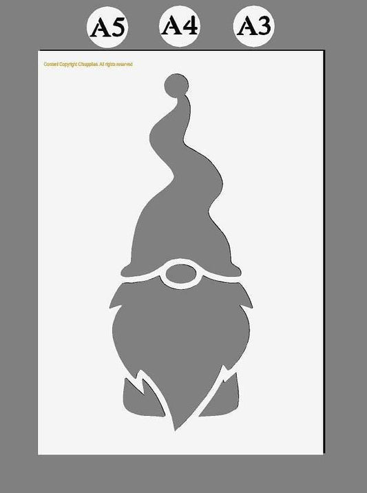 Gnome, Gonk, Christmas, Santa Claus, Mylar Stencils showing a bearded gnome silhouette with pointed hat