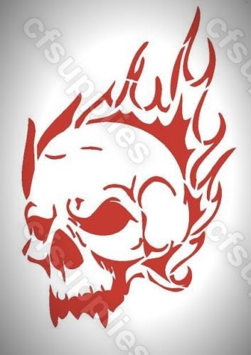 Skull of Flames Mylar Stencil A5/A4/A3 sizes 190 micron