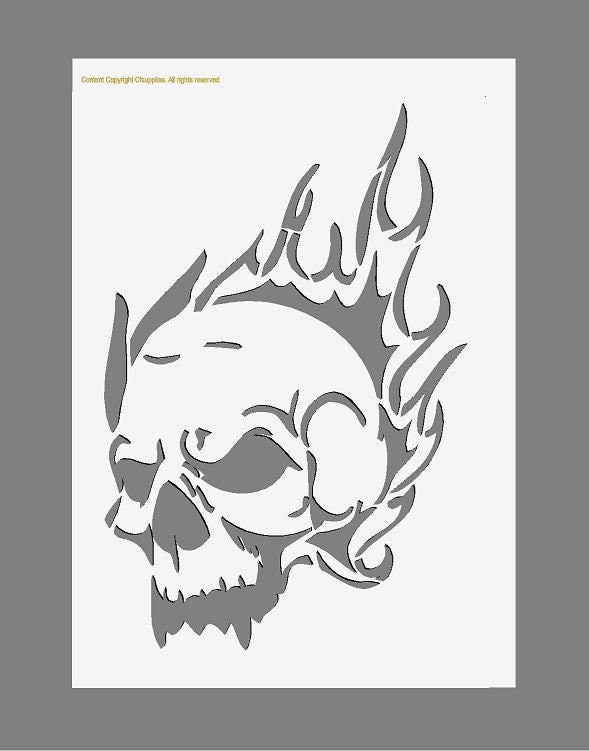 Skull of Flames Mylar Stencil A5/A4/A3 sizes 190 micron