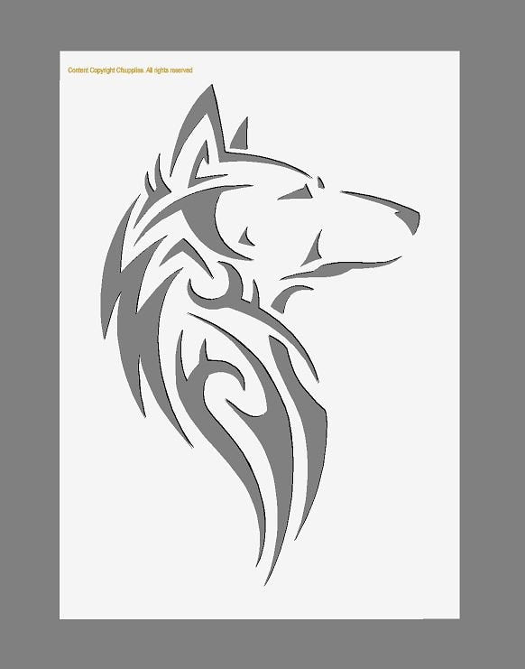 Tribal Wolf Mylar Stencil A5/A4/A3 sizes 190 micron