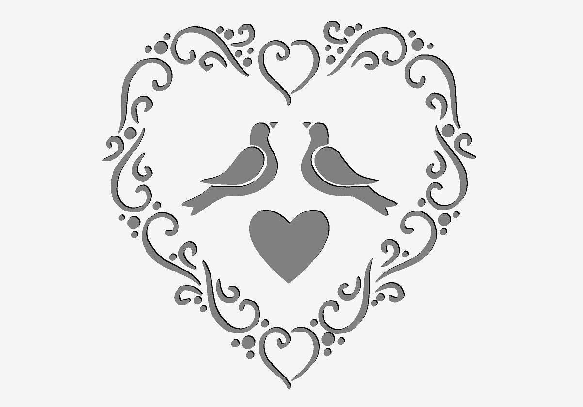 Love Birds Shabby Chic French Vintage Mylar Stencils (#65) 190 micron