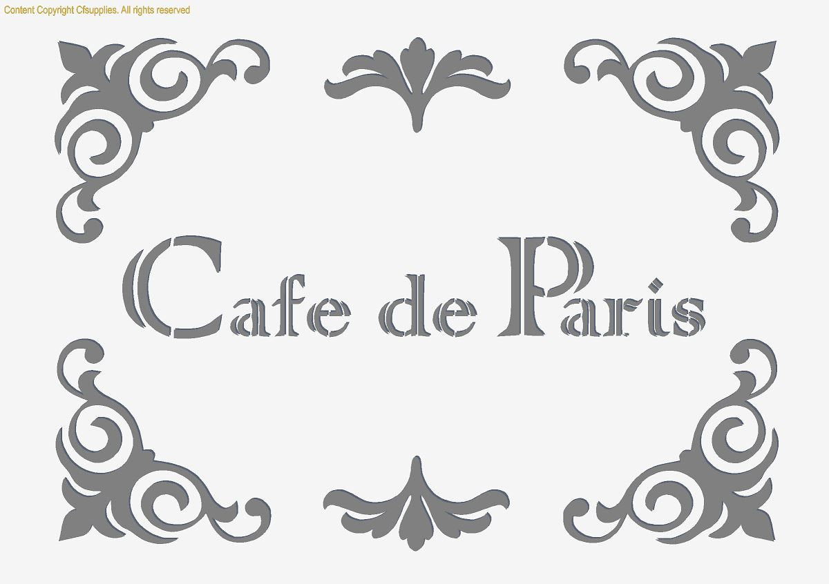 Shabby Chic, CAFE DE PARIS (20) Genuine Mylar Stencils Re-Useable A3 &