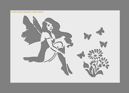 Fairy Stencil | Mylar Stencil for Walls, Fabrics, Furniture, Nurseries, Bedrooms, Reusable, Washable A5/A4/A3 Stencil Sizes 190 micron