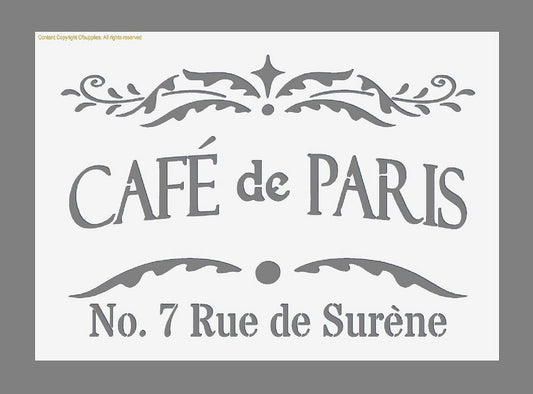 Shabby Chic Mylar Stencil Cafe de Paris in A3/A4/A5 sizes 190 micron (