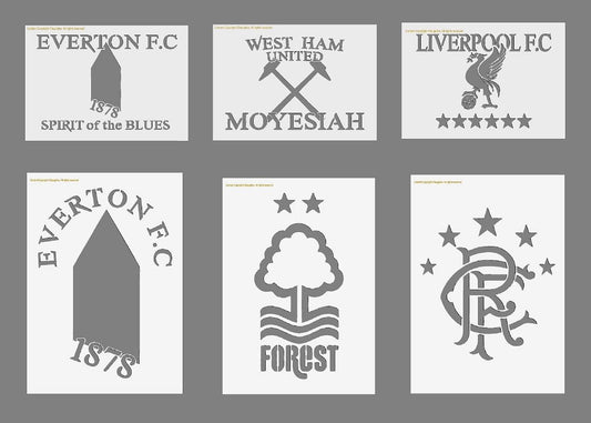 Liverpool FC, Everton FC, West Ham, Rangers, Nottm Forest  Mylar Stencil