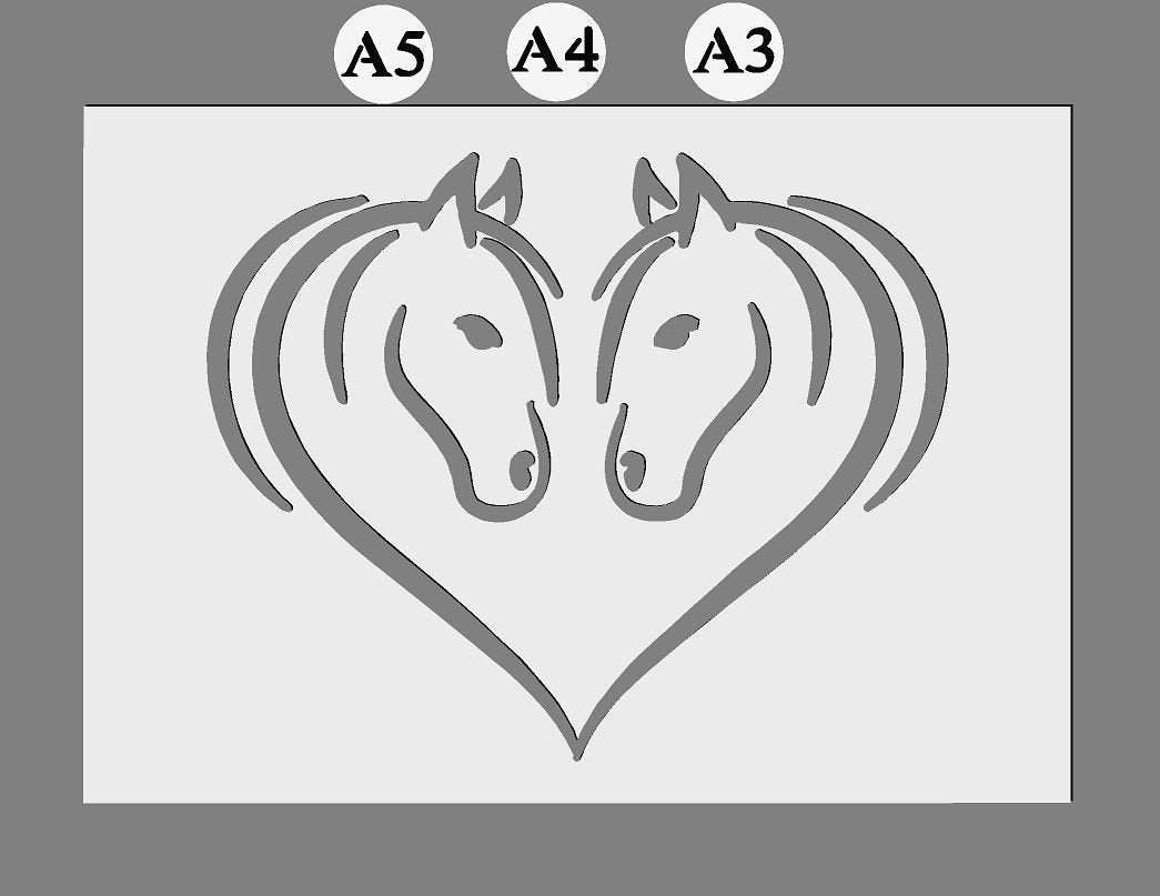 Horses in Heart Mylar Stencil in A3/A4/A5 sizes 190 micron re-usable