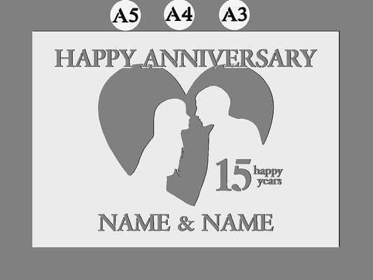 Personalised  Happy Anniversary Mylar Stencils | Custom Add your name | Add years | A3/A4/A5 sheet sizes | 190 micron