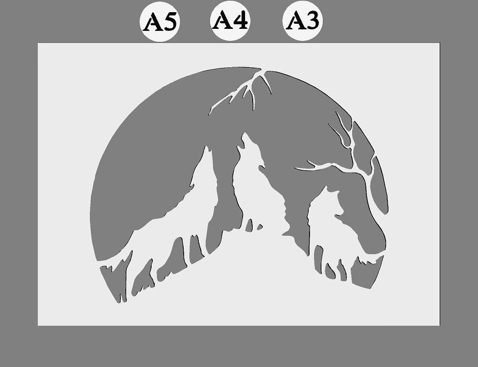 Howling Wolves Reusable Mylar Stencil in A3/A4/A5 sizes 190 micron