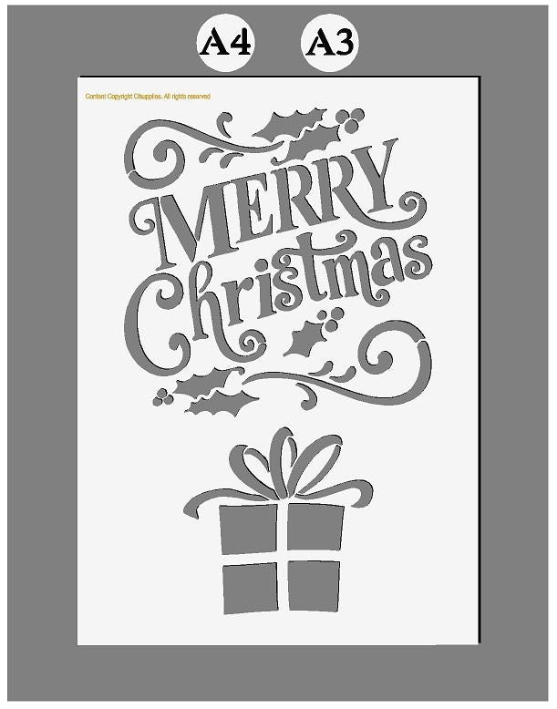 Mylar Stencils | Merry Christmas Stencil |  A3/A4 sheet sizes | Thick 