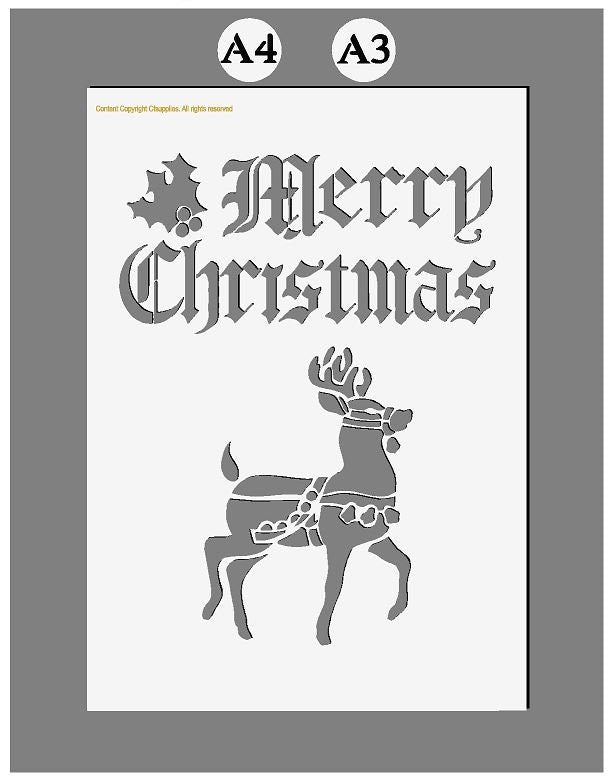 Mylar Stencils | Merry Christmas Reindeer Stencil |  A3/A4 sheet sizes