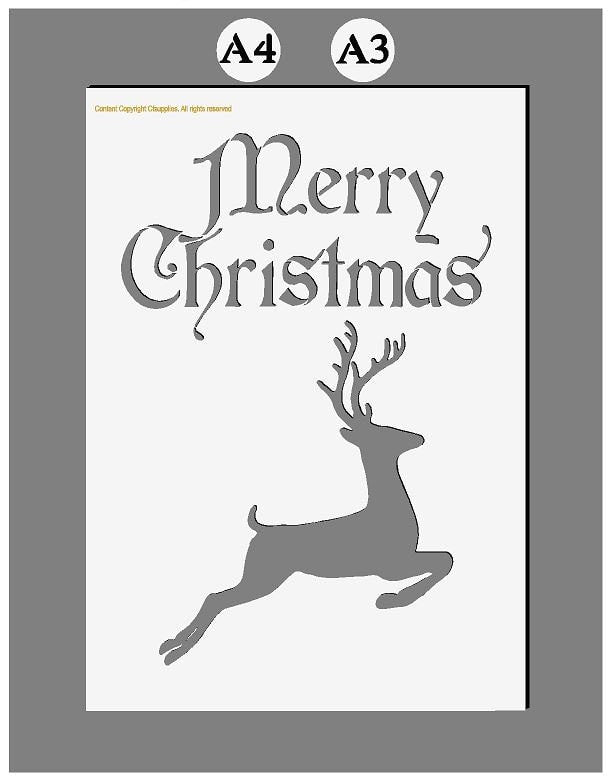 Mylar Stencils | Merry Christmas Deer Stencil |  A3/A4 sheet sizes | T