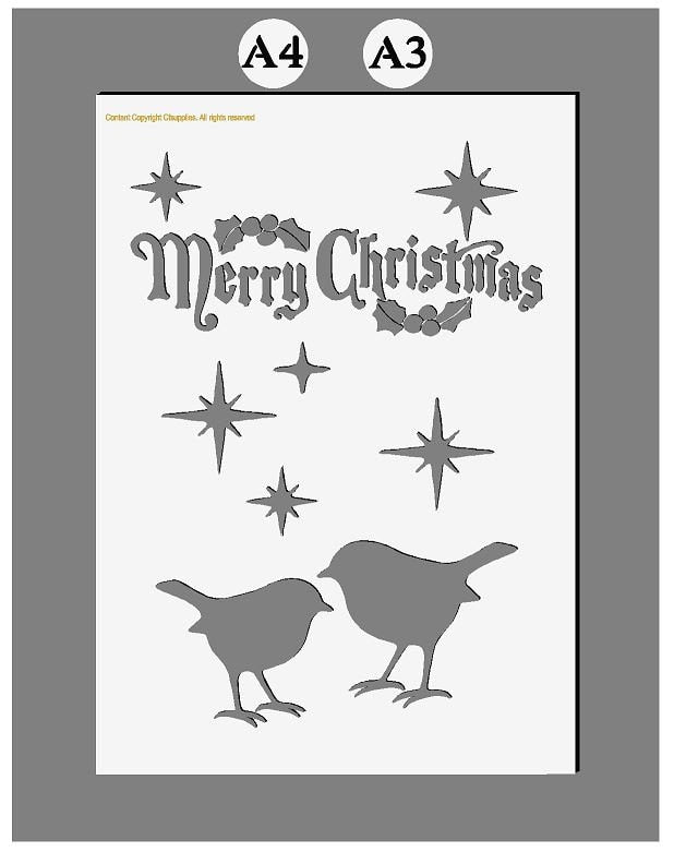 Mylar Stencils | Merry Christmas Robins stencil |  A3/A4 sheet sizes |