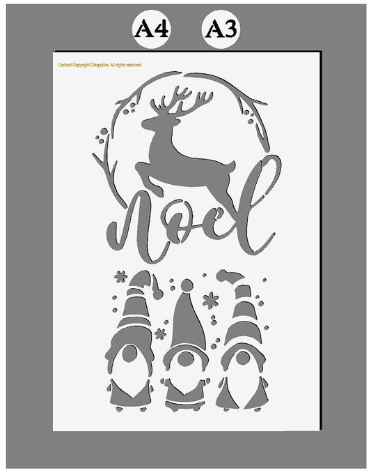 Mylar Stencils |  Christmas Noel and Gonks stencil |  A3/A4 sheet sizes | Thick 190 micron | reuse Painting Airbrush Decor