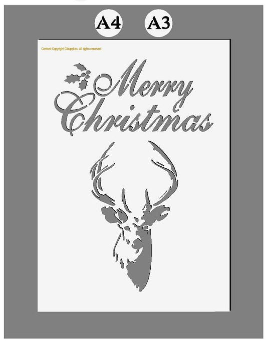 Mylar Stencils | Merry Christmas Stag Stencil |  A3/A4 sheet sizes | Thick 190 micron | reuse Painting Airbrush Decor