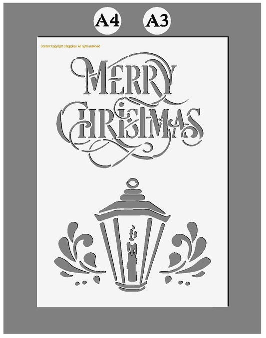 Mylar Stencils | Merry Christmas Lamp Stencil |  A3/A4 sheet sizes | Thick 190 micron | reuse Painting Airbrush Decor