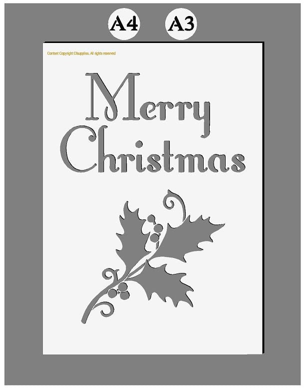 Mylar Stencils | Merry Christmas Holly |  A3/A4 sheet sizes | Thick 19