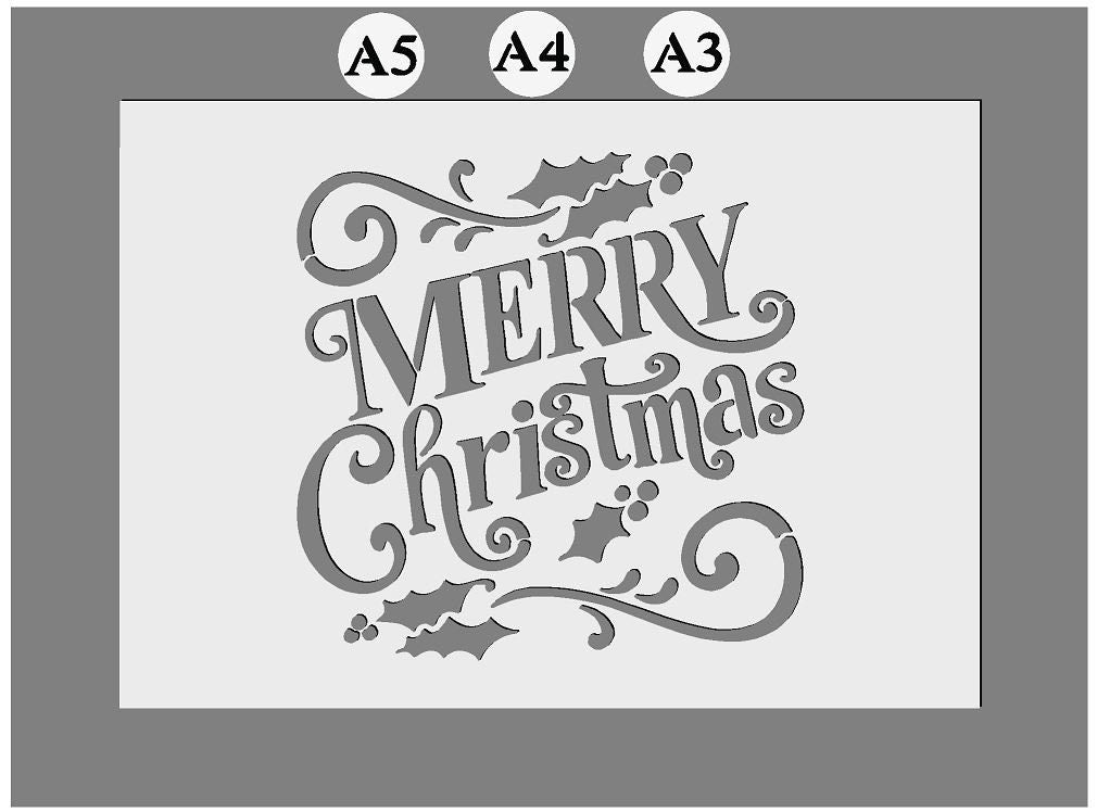 Mylar Stencils | Merry Christmas stencil |  A3/A4 sheet sizes | Thick 