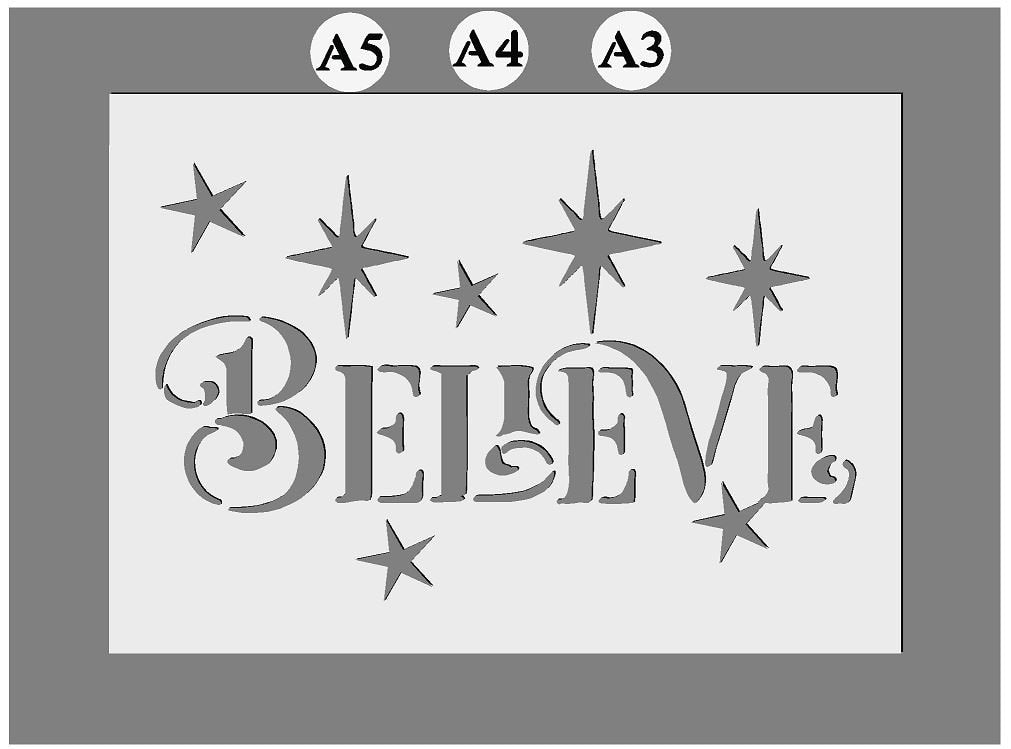 Mylar Stencils | Believe Christmas stencil |  A3/A4 sheet sizes | Thick 190 micron | reuse Painting Airbrush Decor