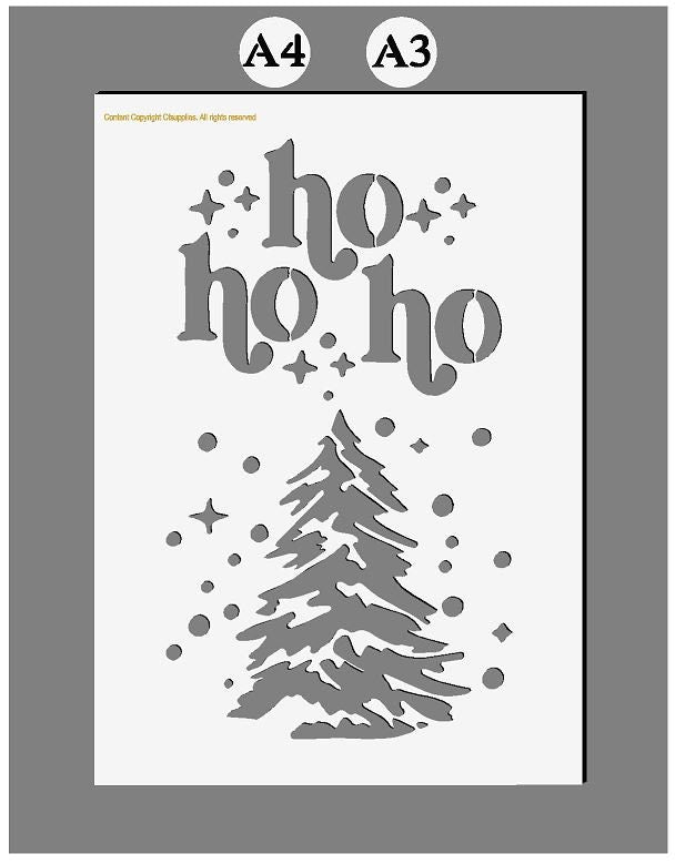 Mylar Stencils | Christmas Tree Ho! Ho! Ho! stencil |  A3/A4 sheet siz