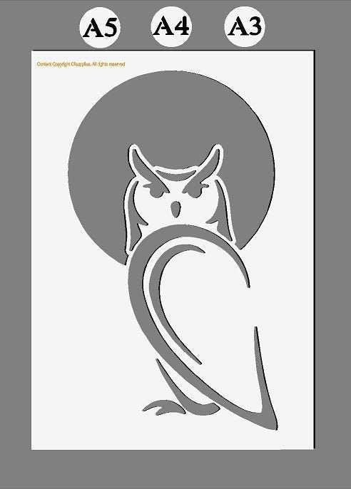 Night Owl stencil showing a stylised owl with pointed ears, curved wings and tail in a reusable Mylar sheet