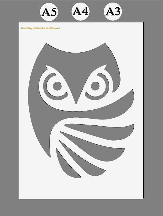 Owl Stencil - Reusable Colour, Draw, Paint Custom Wall Stencil Art A3/A4/A5 Mylar sheet sizes Thicker 190 micron, grey owl design